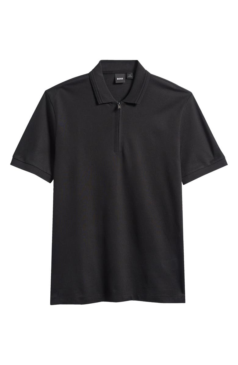 BOSS Paras Piqué Zip Polo, Main, color, Black