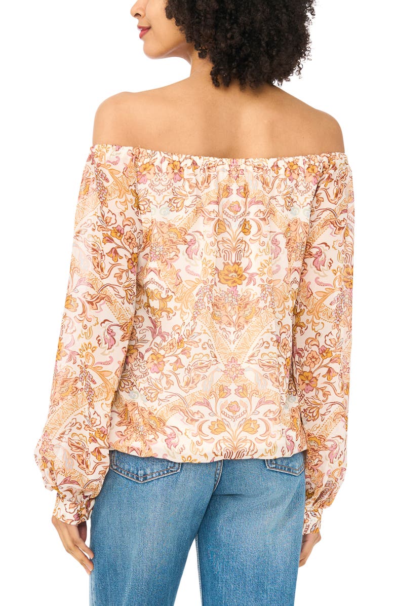 Vince Camuto Off the Shoulder Tie Hem Top, Alternate, color, Cozy Peach