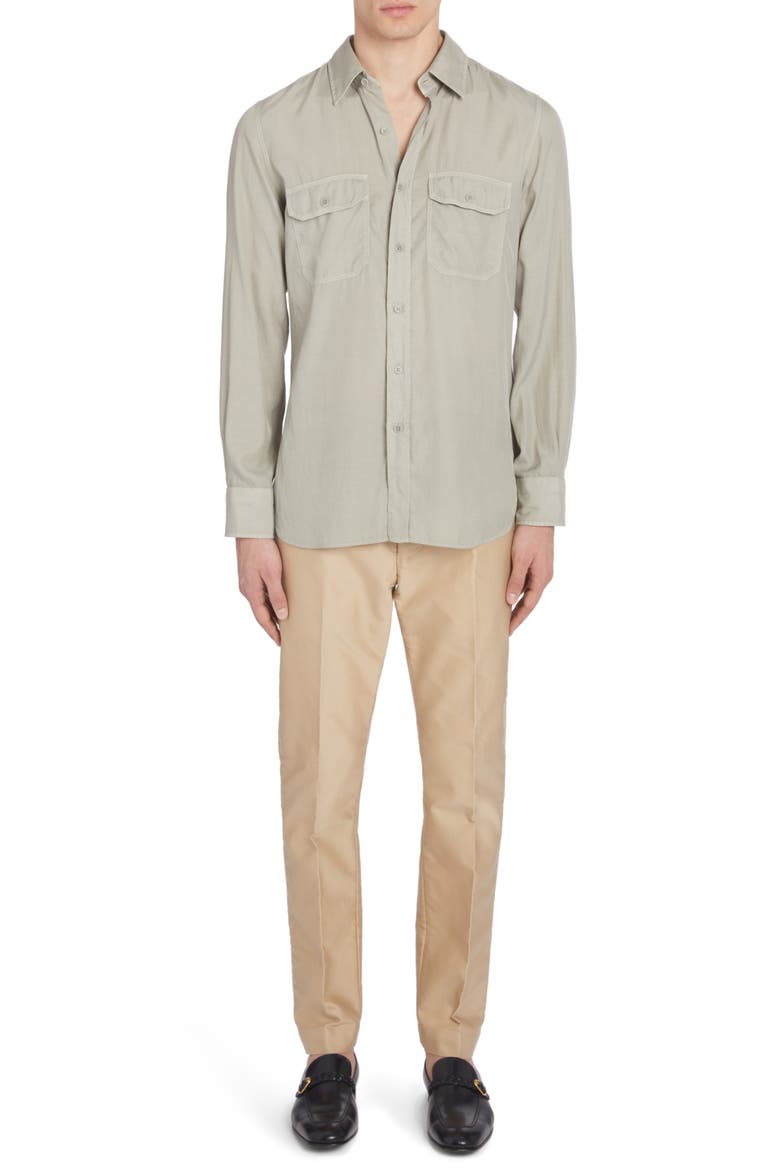 Military Fit Fluid Twill Button-Up Shirt, Alternate, color, SOFT GREY