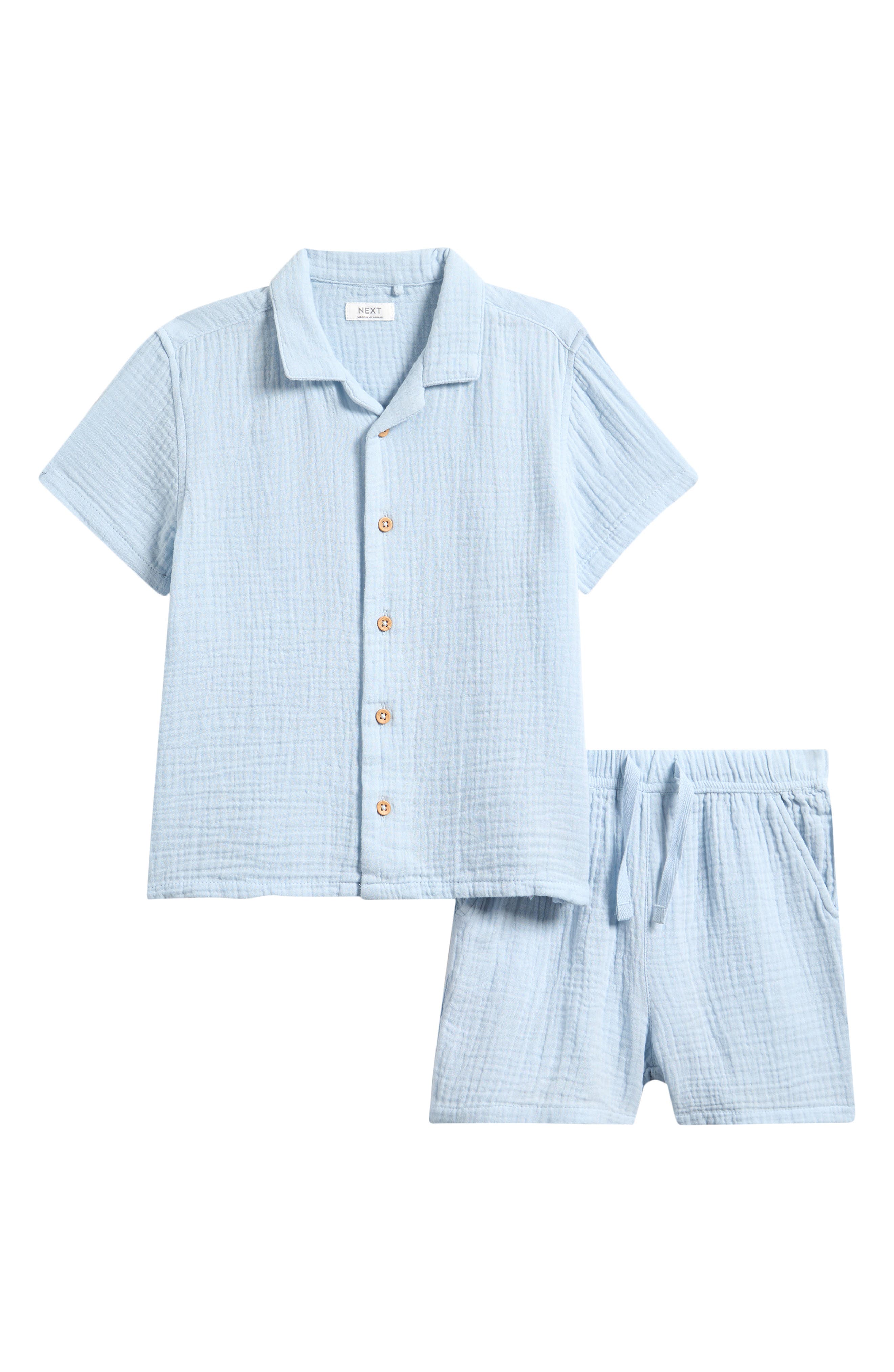 NEXT Kids' Double Cloth Cotton Button-Up Shirt & Shorts Set