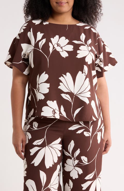 Floral Flutter Sleeve Bateau Neck Top