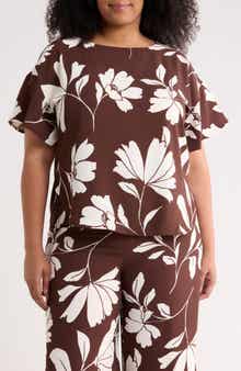Floral Flutter Sleeve Bateau Neck Top
