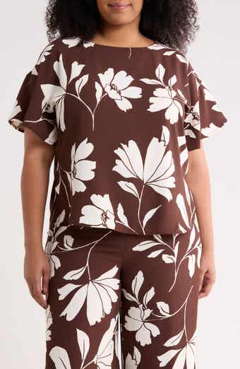 Floral Flutter Sleeve Bateau Neck Top