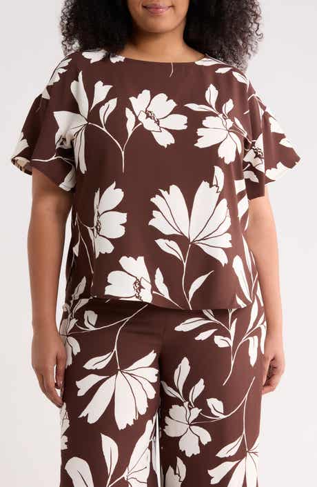 Floral Flutter Sleeve Bateau Neck Top