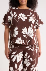 Anne Klein Floral Flutter Sleeve Bateau Neck Top