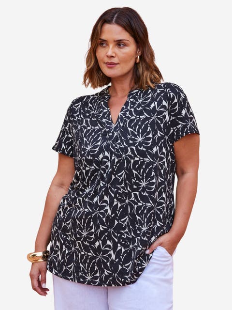 Print Nehru Collar Top