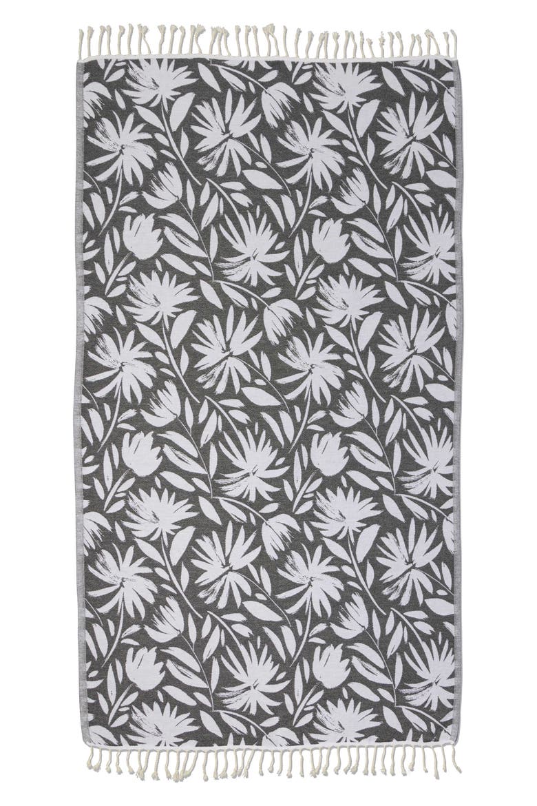 Whimsical Flower Organic Turkish Towel, Main, color, Black
