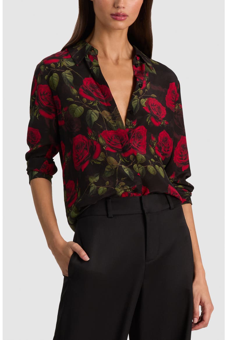 Willa Floral Silk Shirt, Alternate, color, ROUGE ROMANCE BLACK SM