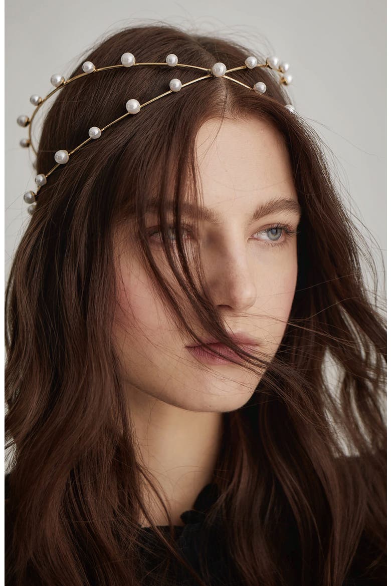 Nikki Imitation Pearl Halo, Alternate, color, ANTIQUE GOLD