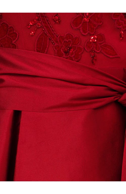 Adrianna Papell Floral Embroidered Beaded Taffeta High-low Gown In Red