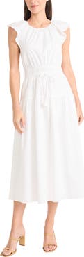 Maggy London Stretch Cotton Tiered Midi Dress