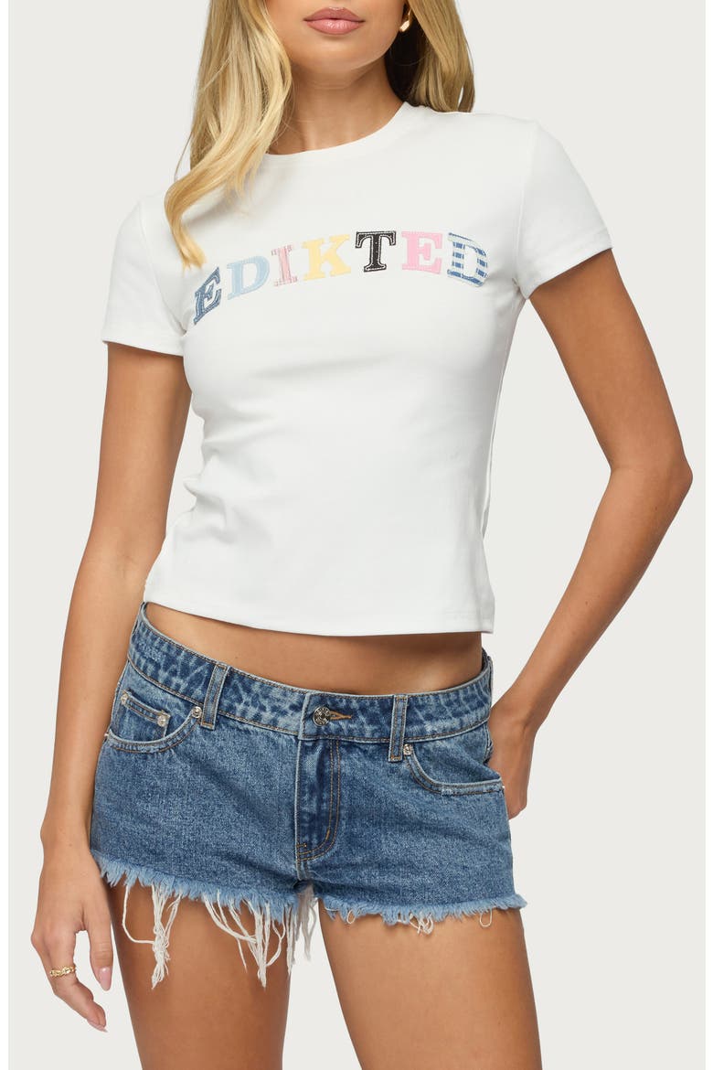 Patchwork Logo Baby Tee, Main, color, WHITE