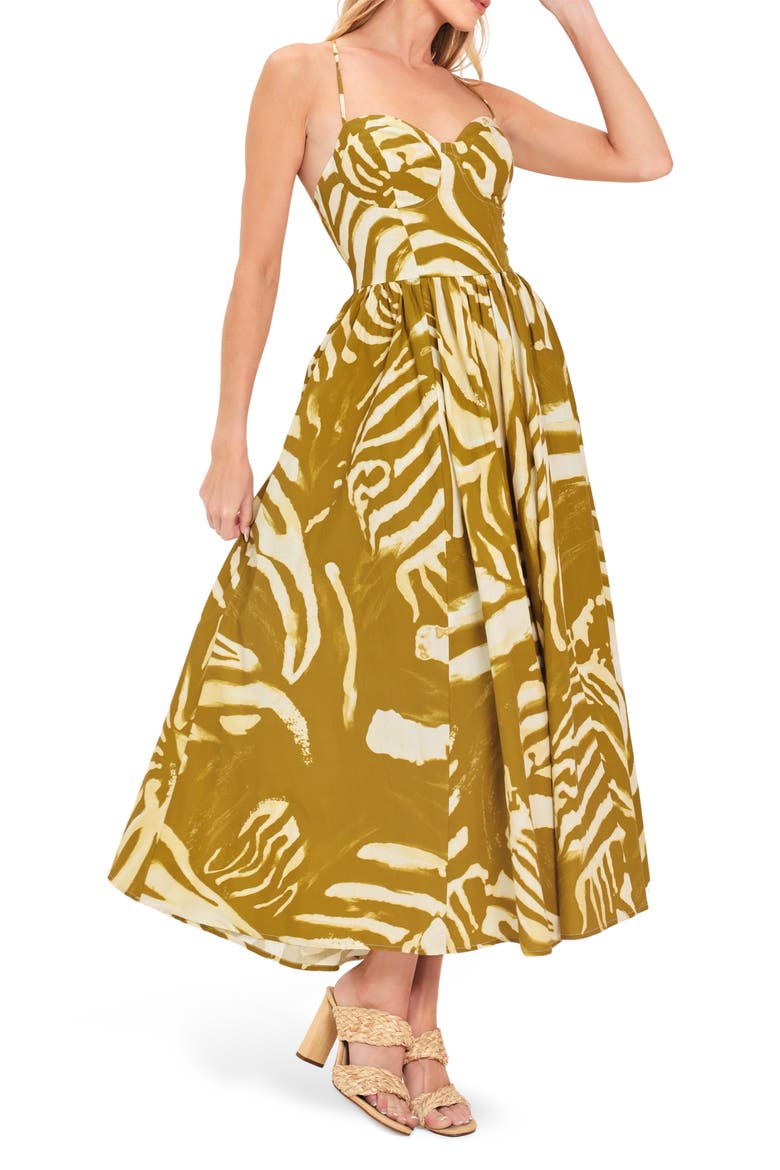 Print Midi Dress, Alternate, color, MUSTARD