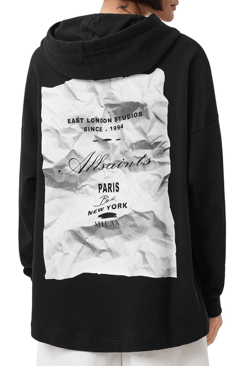 Etti Scrunch Cotton Hoodie, Alternate, color, BLACK