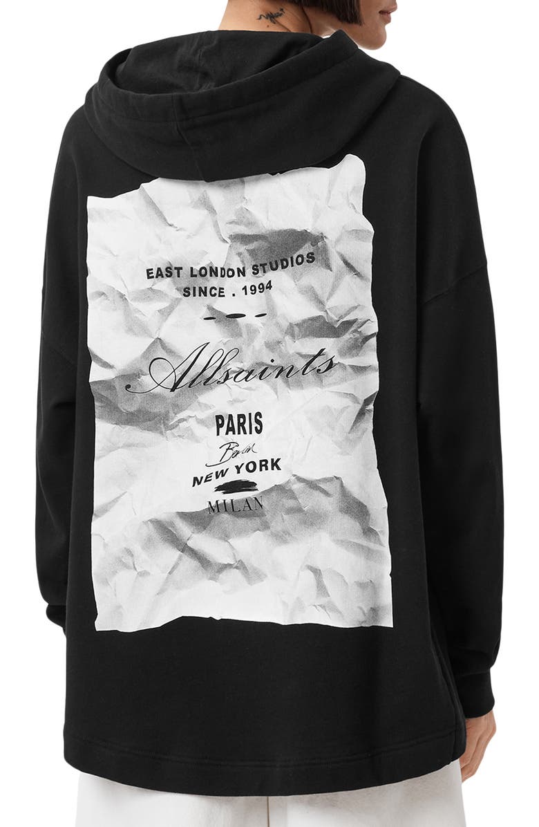 AllSaints Etti Scrunch Cotton Hoodie, Alternate, color, Black