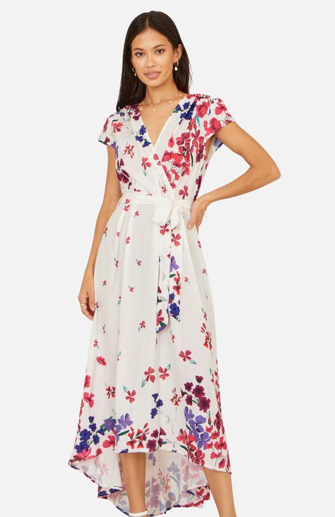 Floral Mirror Dip Hem Wrap Dress