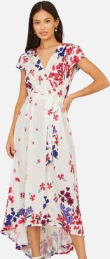 Yumi Floral Mirror Dip Hem Wrap Dress