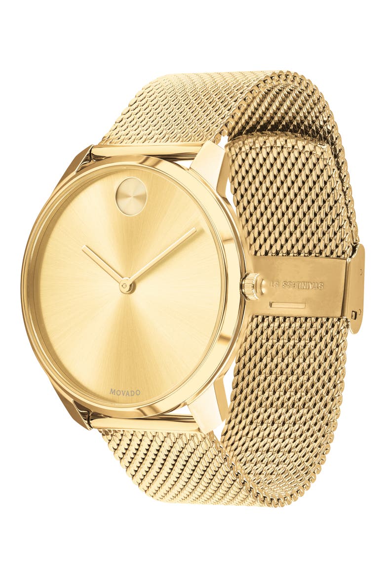 Bold Mesh Bracelet Watch, 42mm, Alternate, color, GOLD