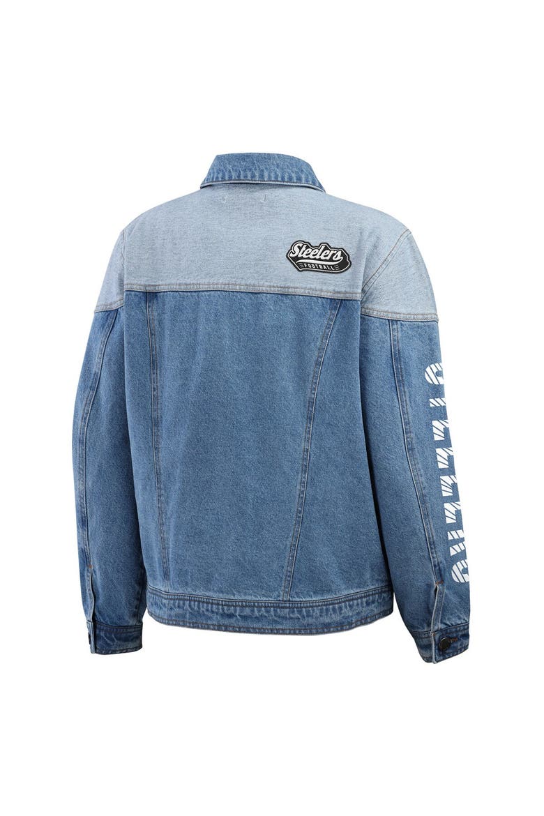 Women's WEAR by Erin Andrews  Pittsburgh Steelers Full-Button Denim Jacket, Alternate, color, Denim
