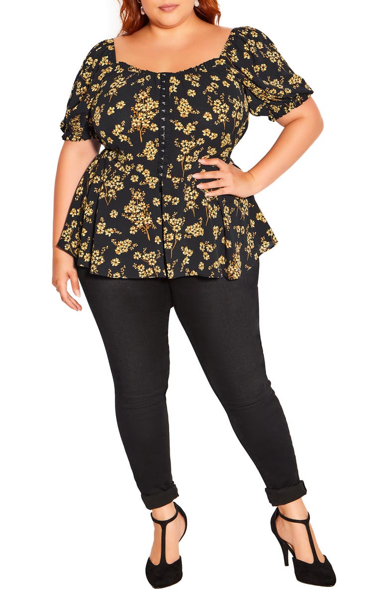 City Chic Quirky Corset Peplum Blouse, Alternate, color, 