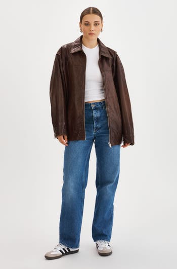 THEIA | Leather Bomber Jacket