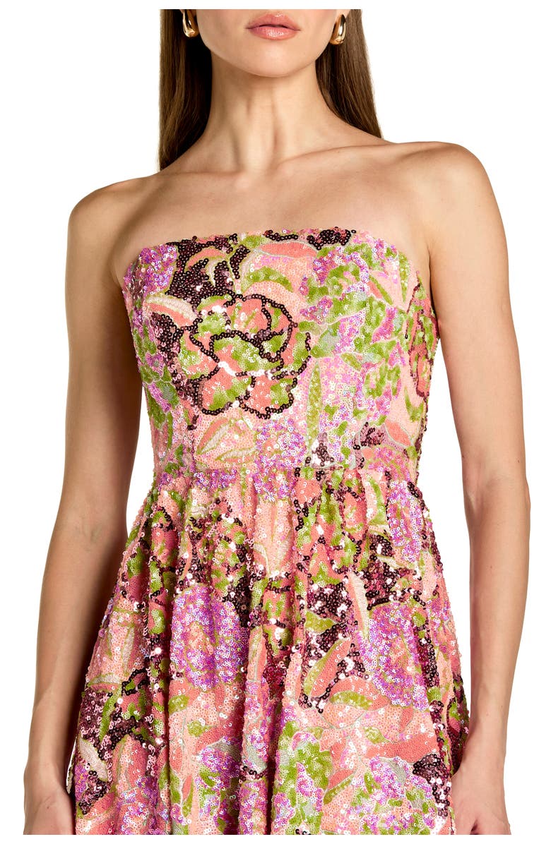 Mac Duggal Floral Sequin Strapless A Line Midi Dress, Alternate, color, Orchid Multi