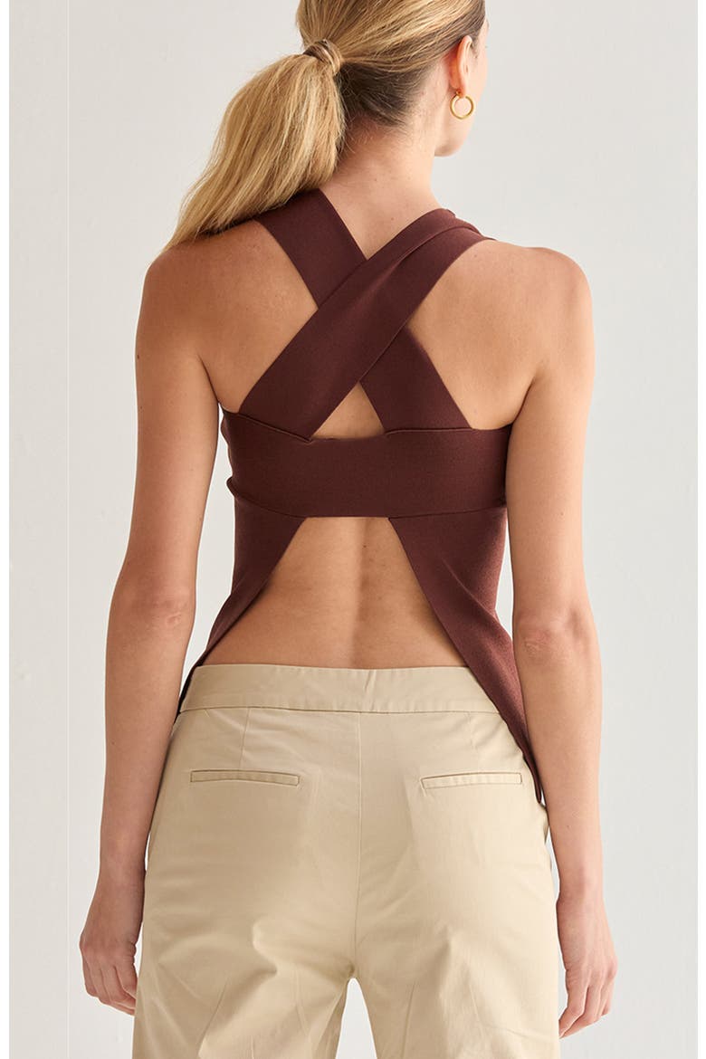Cross Back Cut Out Knit Top, Alternate, color, Choco Brown