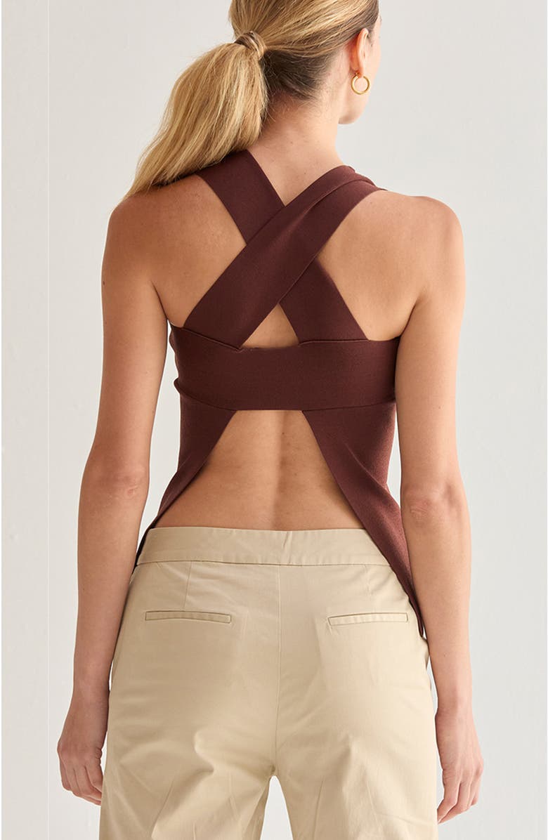 CRESCENT Cross Back Cut Out Knit Top, Alternate, color, Choco Brown