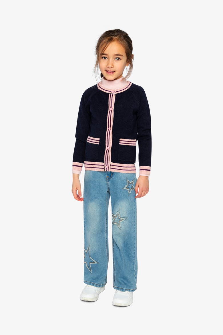 Stretch Denim Frayed Star Embroidery Jeans, Alternate, color, Navy Blue Denim