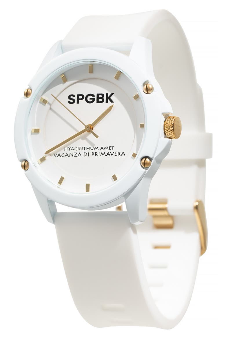 Edgewood Silicone Strap Watch, 44mm, Main, color, WHITE/GOLD