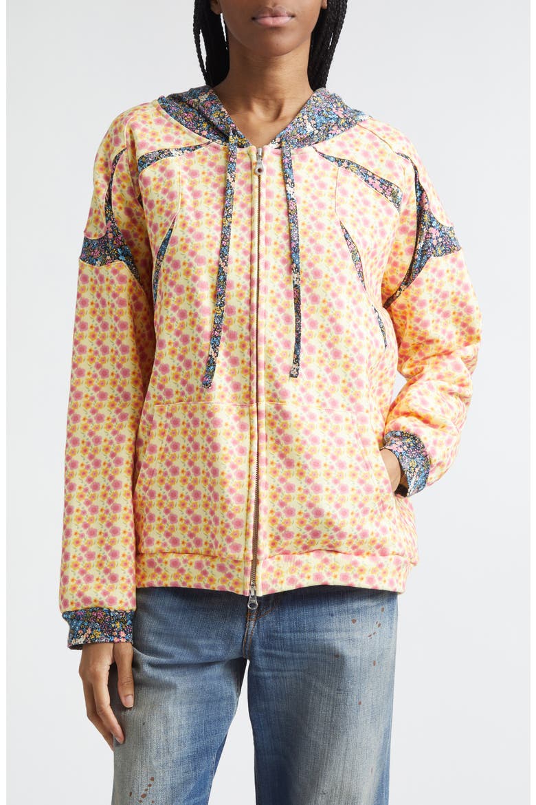 Mixed Floral Print Full Zip Hoodie, Main, color, PINK/ CREAM FLOWER