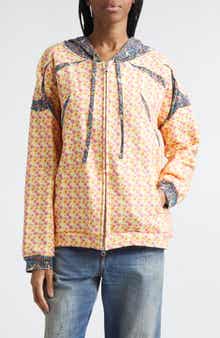 Mixed Floral Print Full Zip Hoodie