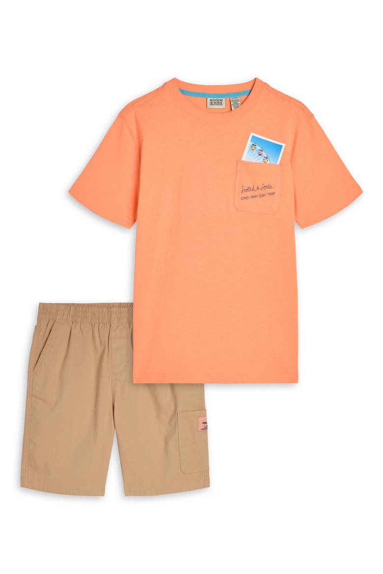 Kid's Pocket T-Shirt & Shorts Set, Main, color, PAPAYA PUNCH