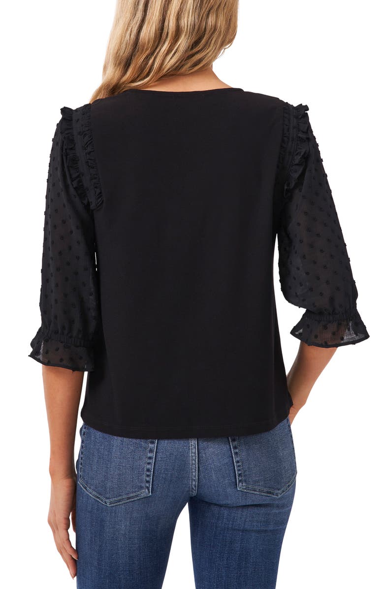 CeCe Ruffle Clip Sleeve Mixed Media Top, Alternate, color, 
