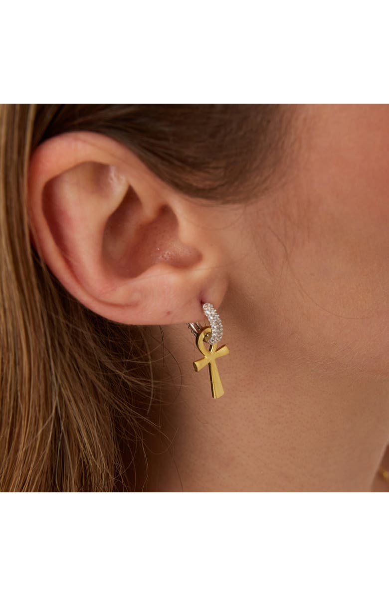 Spero London Sterling Silver Egyptian Ankh Zirconia Hoop Earring, Alternate, color, Gold