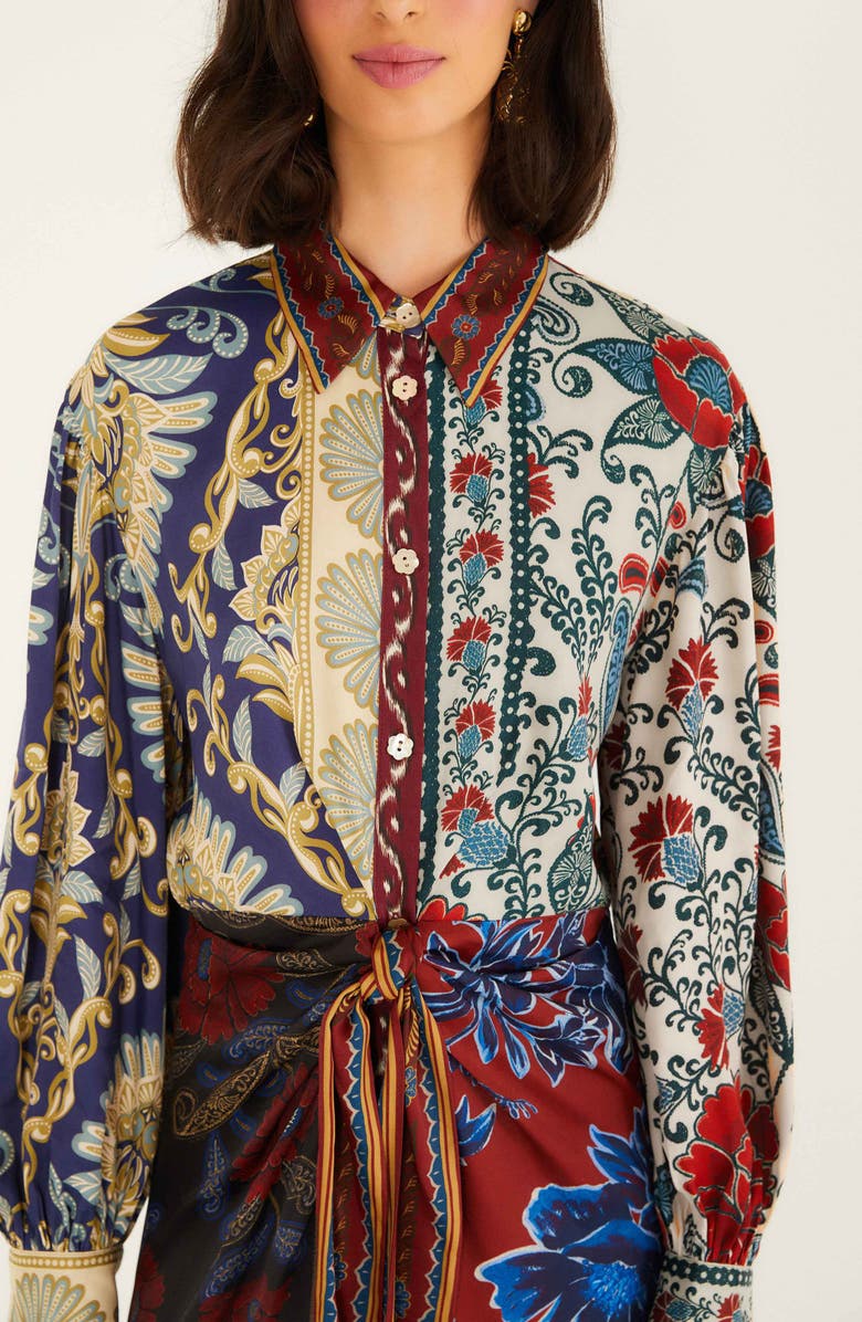 FARM Rio Navy Winter Mix Long Sleeve Midi Shirtdress, Alternate, color,