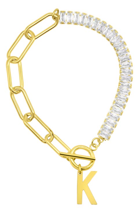 Crystal & Paper Clip Chain Initial Bracelet