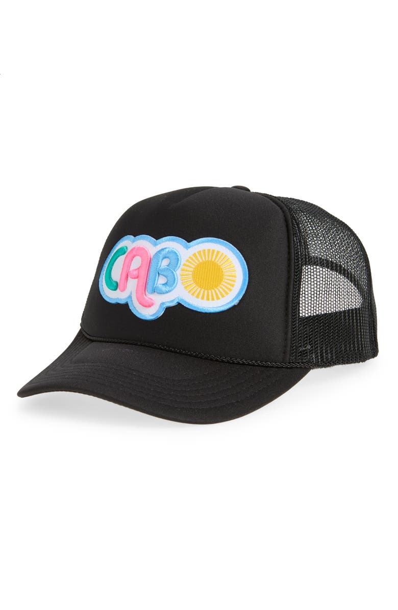 Local Beach Cabo Patch Trucker Hat, Main, color, Black