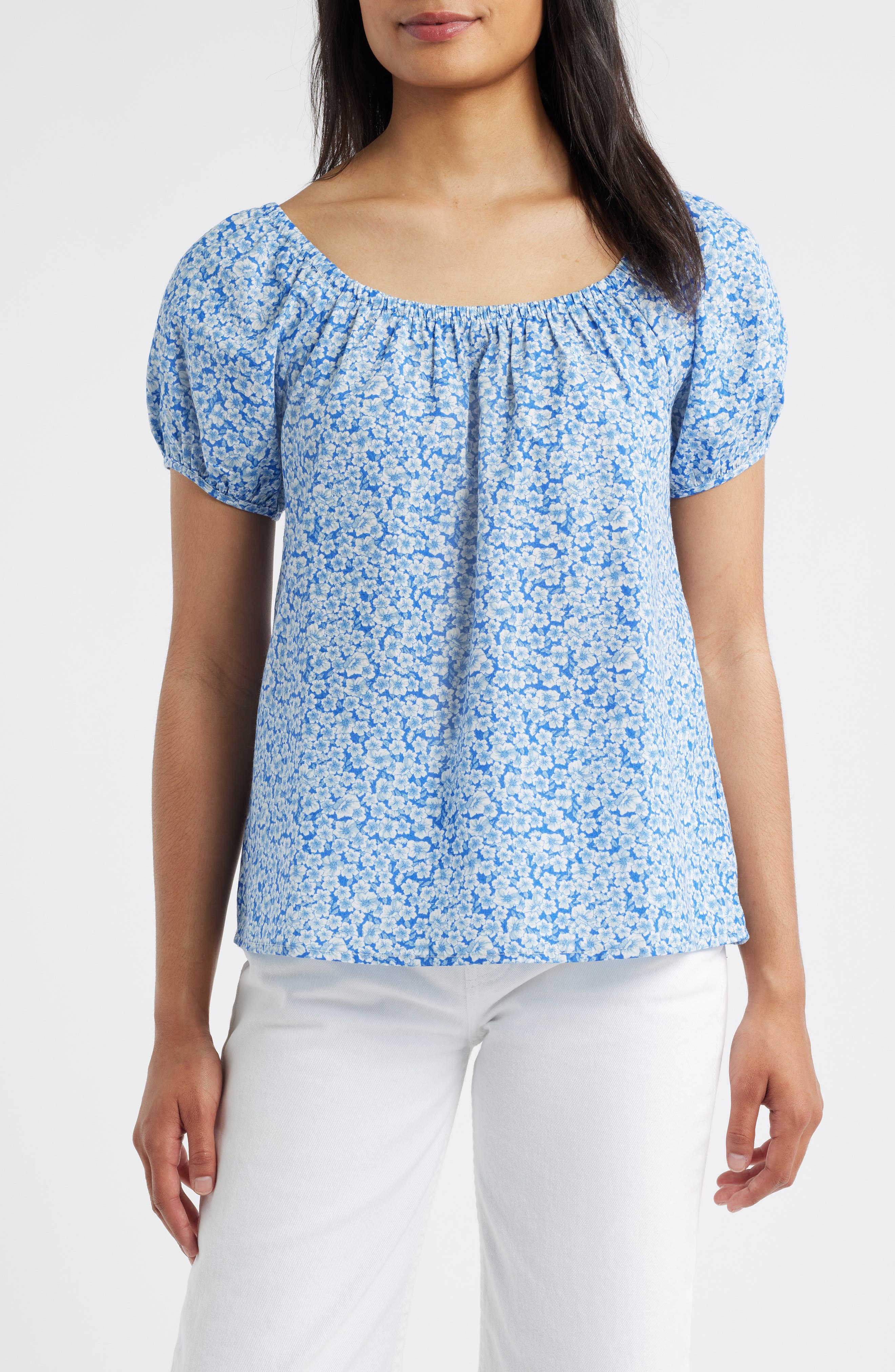 Bobeau Floral Peasant Top