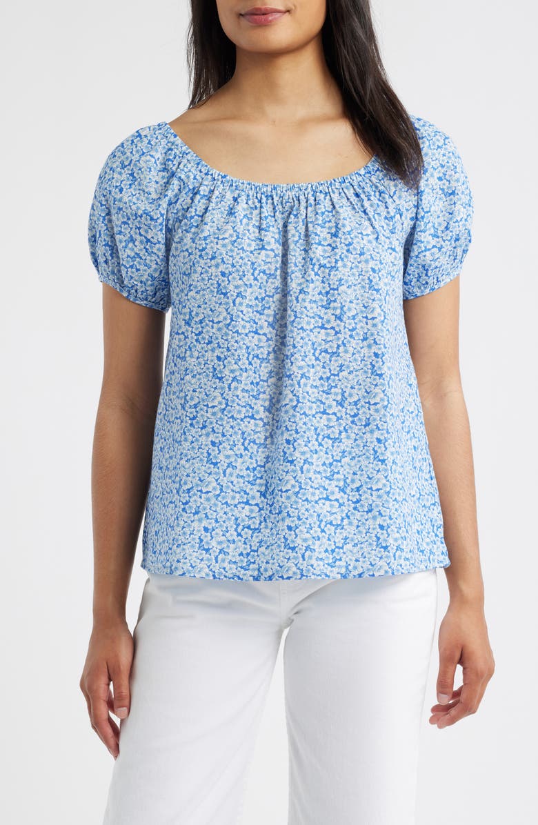 Bobeau Floral Peasant Top, Main, color, Blue Floral Combo