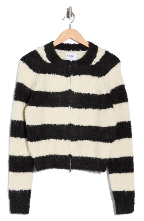 Stripe Bouclé Full Zip Cardigan