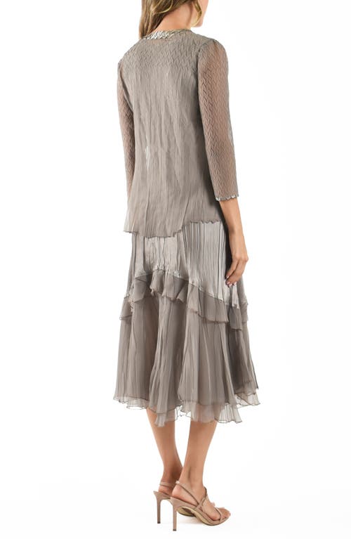 Komarov Charmeuse & Chiffon Cocktail Dress With Jacket In Oyster Smoke Ombre
