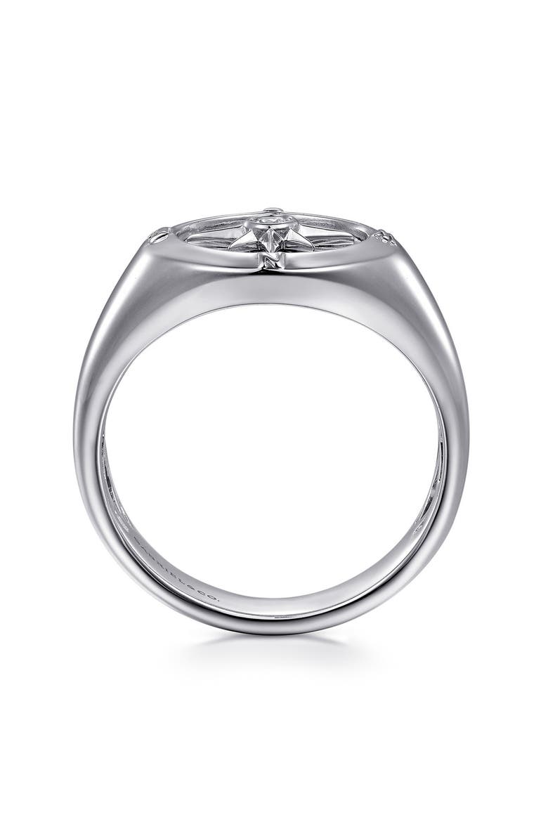 Polaris Sterling Silver Diamond Compass Signet Ring, Alternate, color, STERLING SILVER