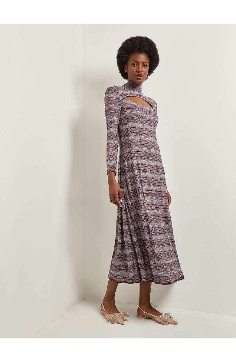 Misook Modern Fit-and-Flare Melange Knit Cutout Midi Dress, Alternate, color, Starry/Sangria/Gold/Parch/Ivry