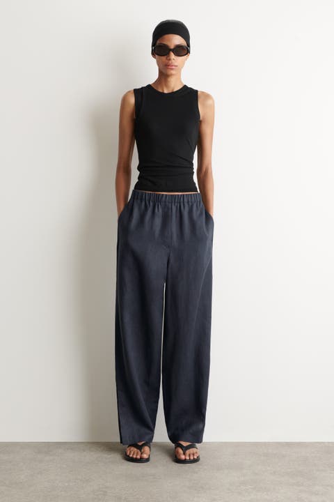 Elasticated Linen Barrel-leg Pants