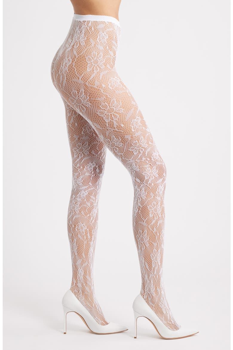 Venise Lace Fishnet Tights, Main, color, WHITE