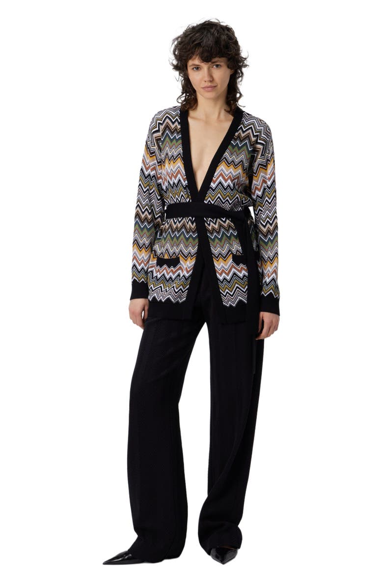 Missoni Relaxed Fit Cardigan With Belt And Chevron Pattern, Main, color, Multicoloured