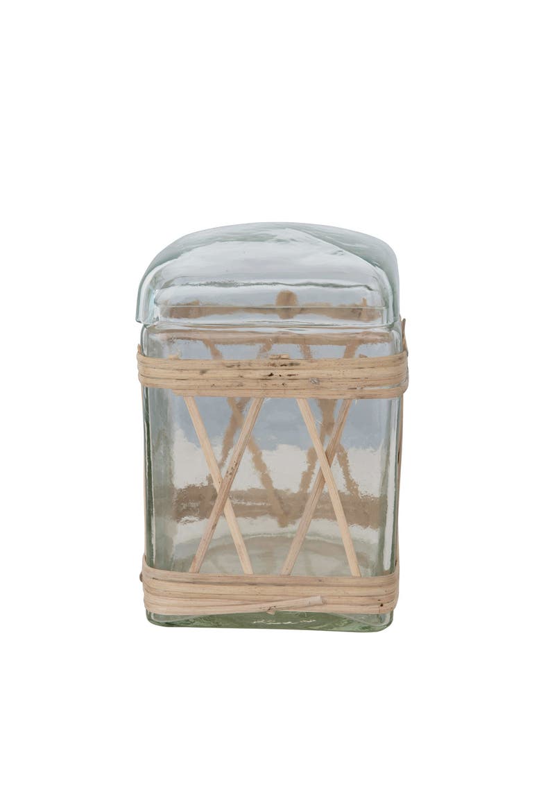 Rattan Wrapped Glass Jar with Lid, Main, color, Clear