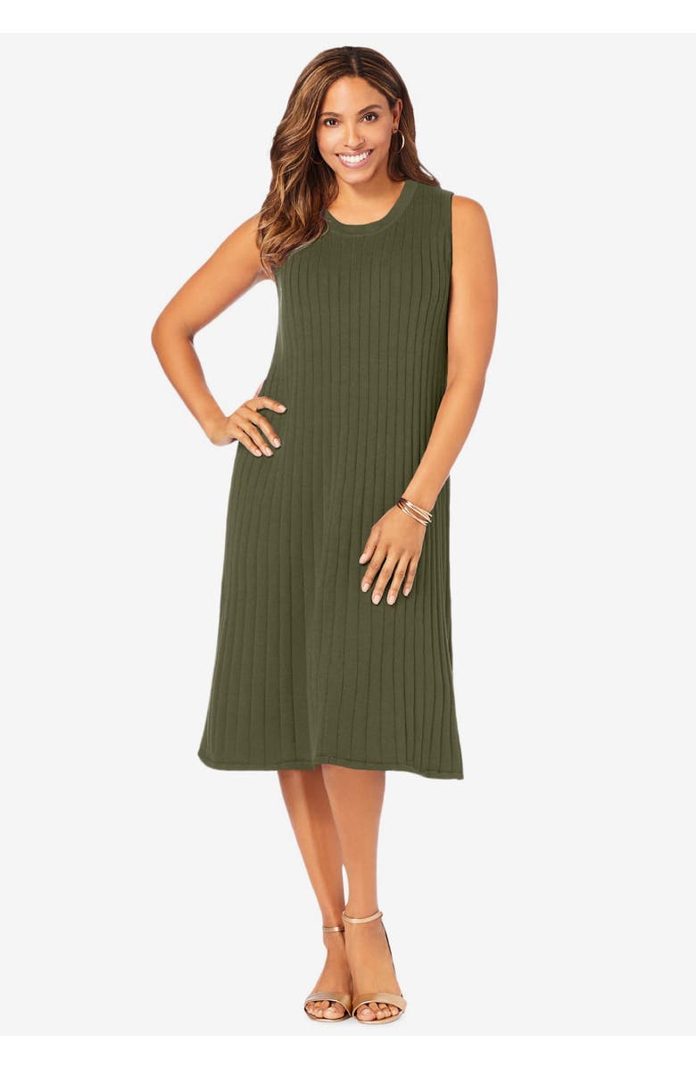 Jessica London 2-Piece Sweater Jacket Dress, Alternate, color, Dark Olive Green