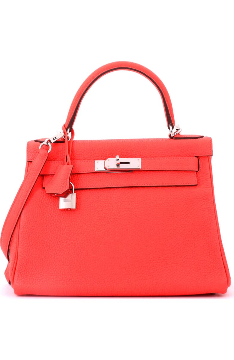 Pre-Owned Hermes Kelly Handbag Pink Clemence with Palladium Hardware 28, Main, color, Rose Texas